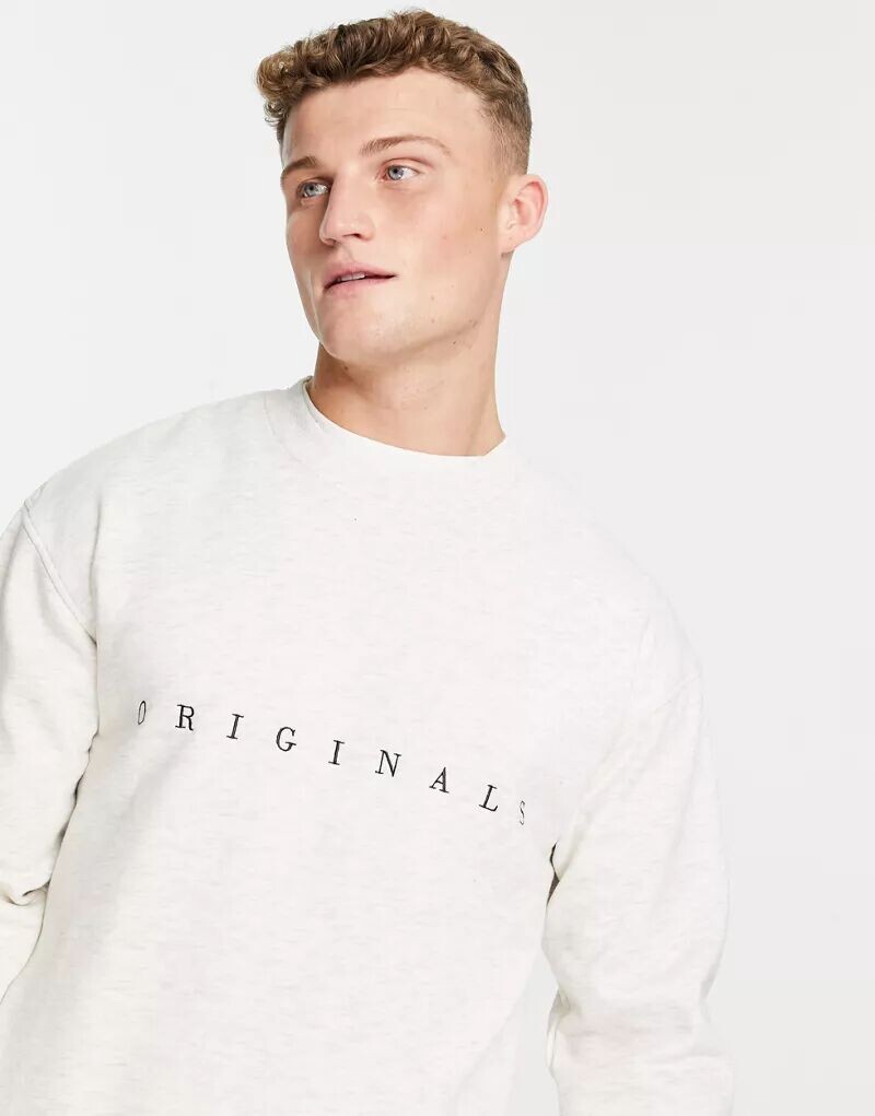

Белый меланжевый свитшот с круглым вырезом Jack & Jones Originals с вышитым логотипом