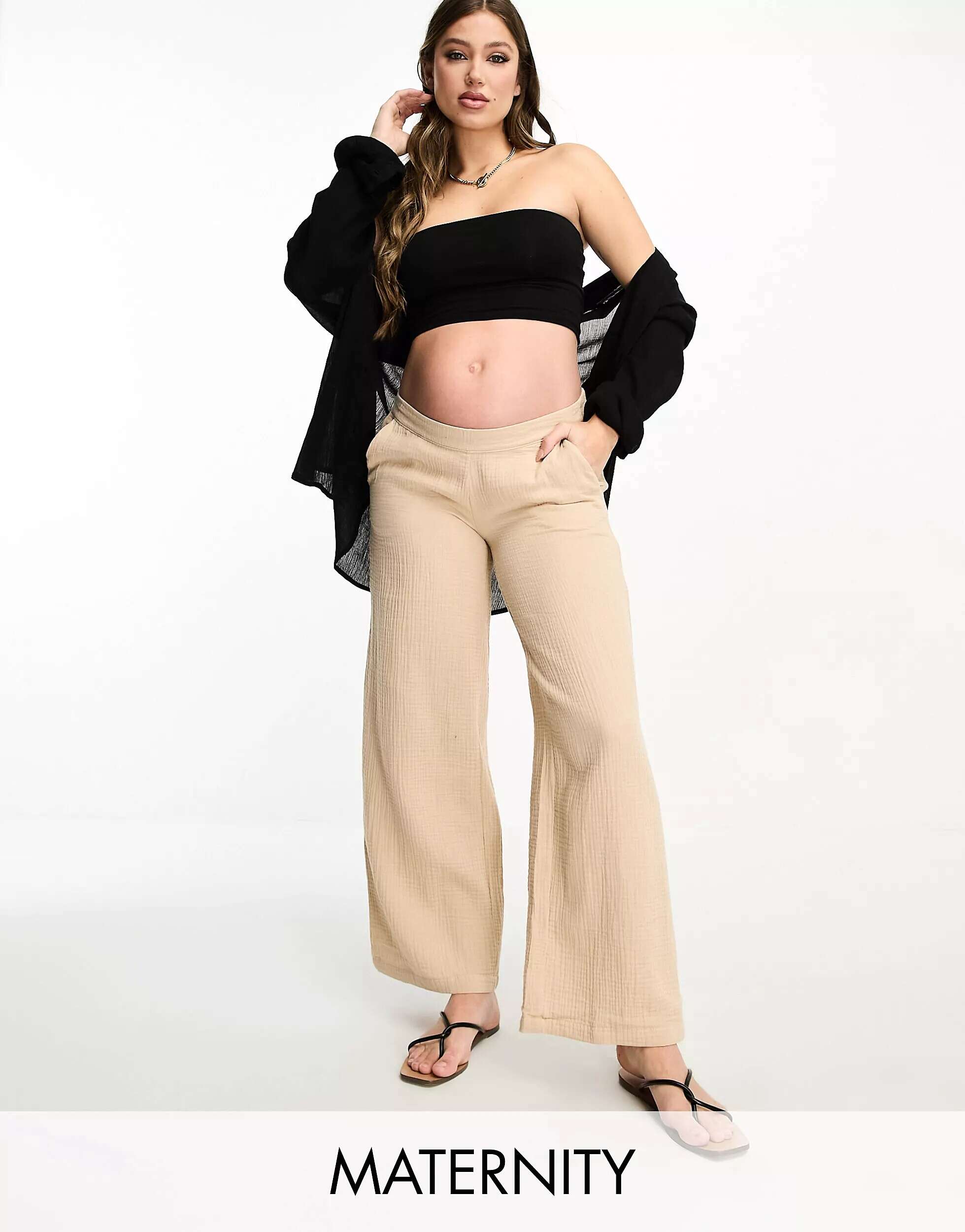 Кремовые текстурированные мягкие брюки для беременных Vero Moda Vero Moda