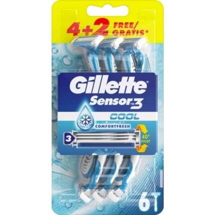 Одноразовые бритвы для мужчин Gillette Sensor3 Cool, 6 шт. gillette sensor3 одноразовые бритвы с технологией comfortgel 8 шт