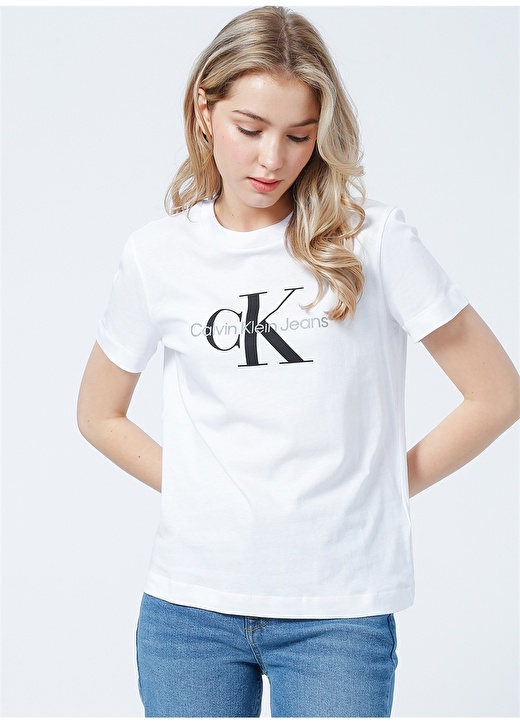 

Удобная белая женская футболка с круглым вырезом Calvin Klein Jeans, Белый