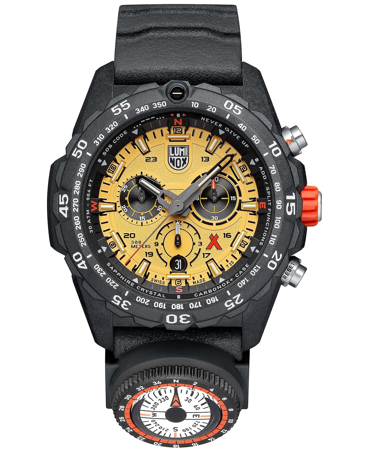 

Мужские швейцарские часы с хронографом Bear Grylls Survival Master Series Compass, темно-серые часы с каучуковым ремешком, 45 мм Luminox