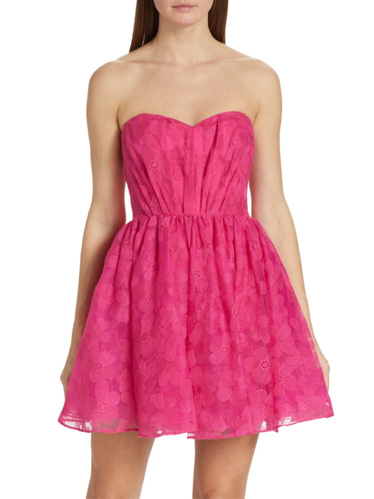 Мини-платье Babydoll из органзы без бретелек Ml Monique Lhuillier, цвет Floral Pink