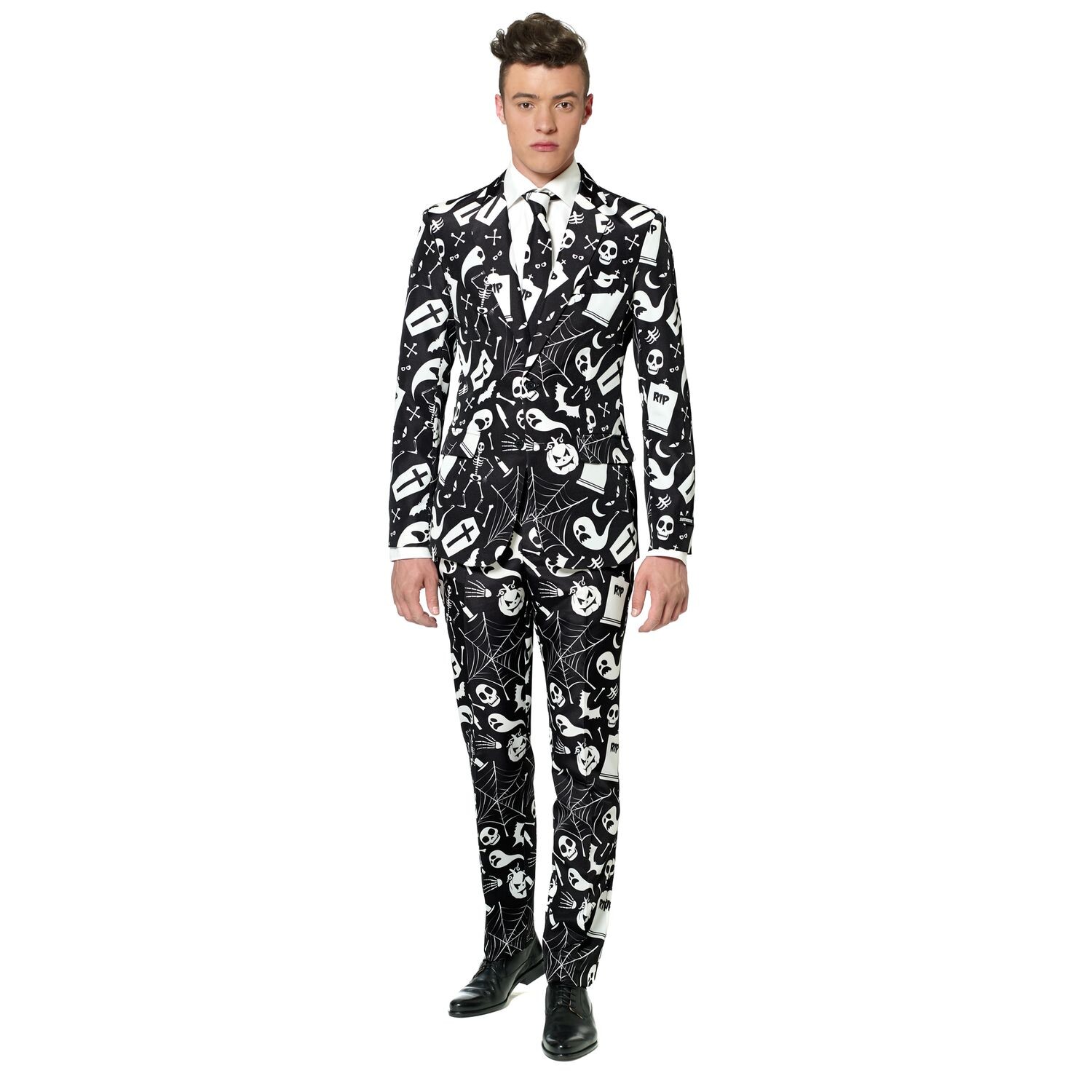 

Мужской облегающий костюм Suitmeister для Хэллоуина и галстук, Nightmare Black