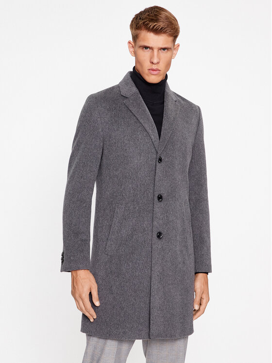 Шерстяное пальто обычного кроя Boss, серый