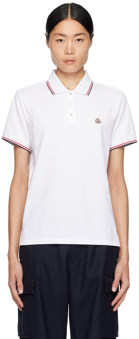 

Белая футболка-поло с нашивками Moncler, цвет Brilliant white