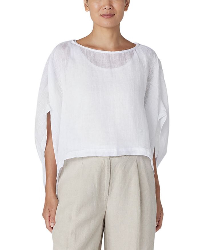 

Льняной топ с вырезом лодочкой Eileen Fisher, белый