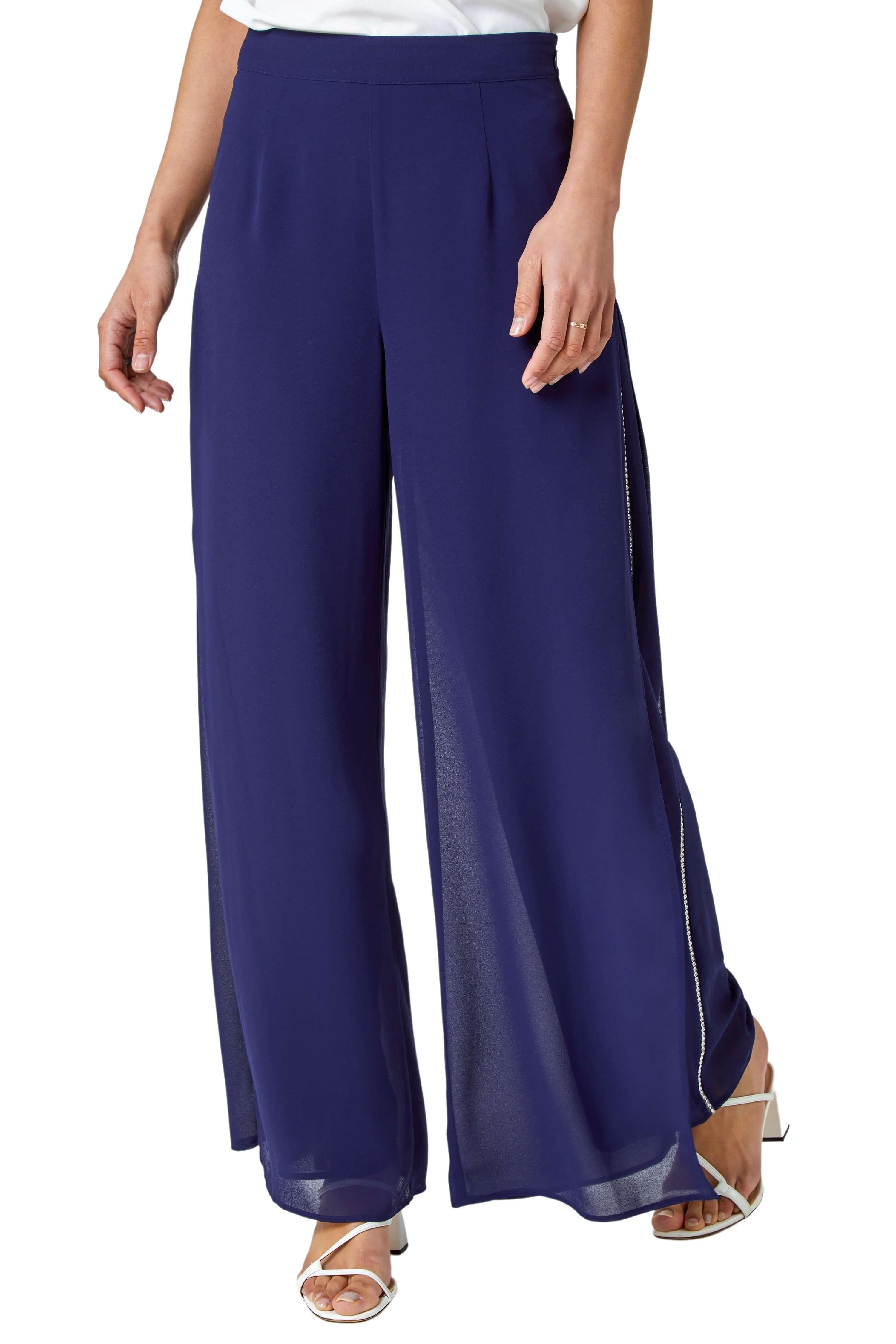 Шифоновые брюки Diamante с боковым разрезом Roman, синий офисные женские кружевные брюки летние корейские женские шифоновые широкие брюки с высокой талией кружевные брюки с разрезом повседневн