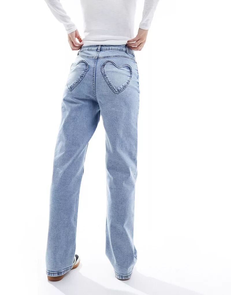 Выцветшие синие джинсы прямого кроя Miss Selfridge с карманами-сердечками