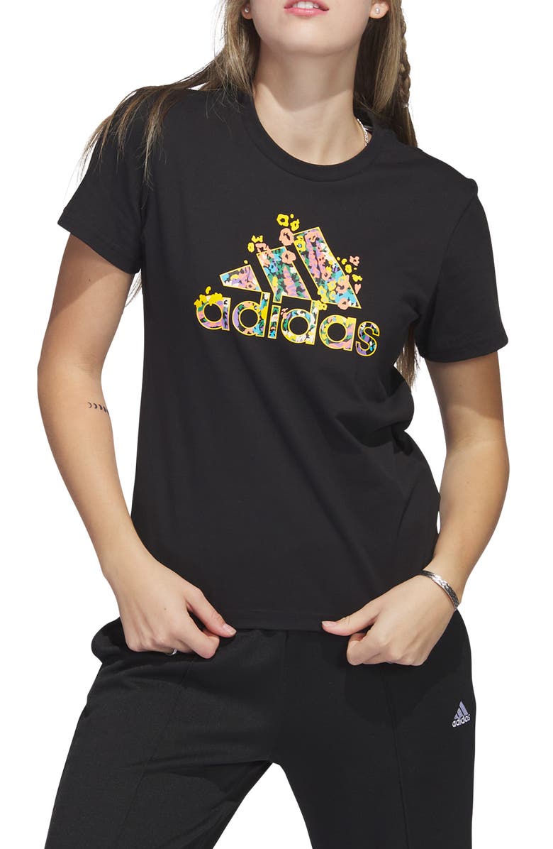 

Футболка с цветочным принтом Badge of Sport ADIDAS, черный