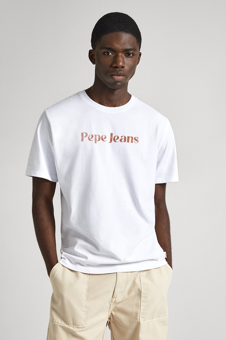 Футболка с логотипом Pepe Jeans London, коричневый кожаный ремень walter с перфорированным логотипом pepe jeans london коричневый