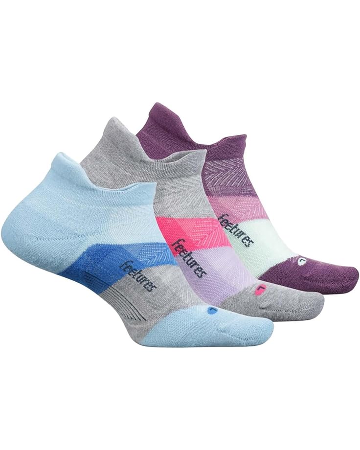 Носки Feetures Elite Max Cushion No Show Tab 3-Pair Pack, цвет Peak Purple/Gradual Gray/Big Sky Blue