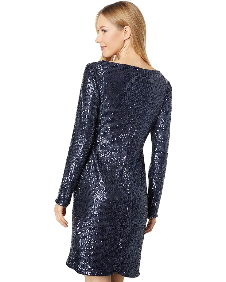 Платье MARINA Long Sleeve Sequin Dress, темно-синий платье marina sequin halter dress