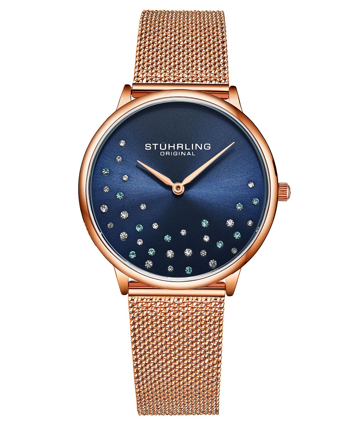цена Женские часы-браслет из нержавеющей стали с сеткой из розового золота, 38 мм Stuhrling