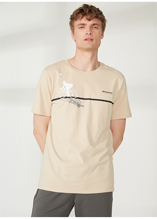 Бежевая мужская футболка с круглым вырезом с принтом Discovery Expedition