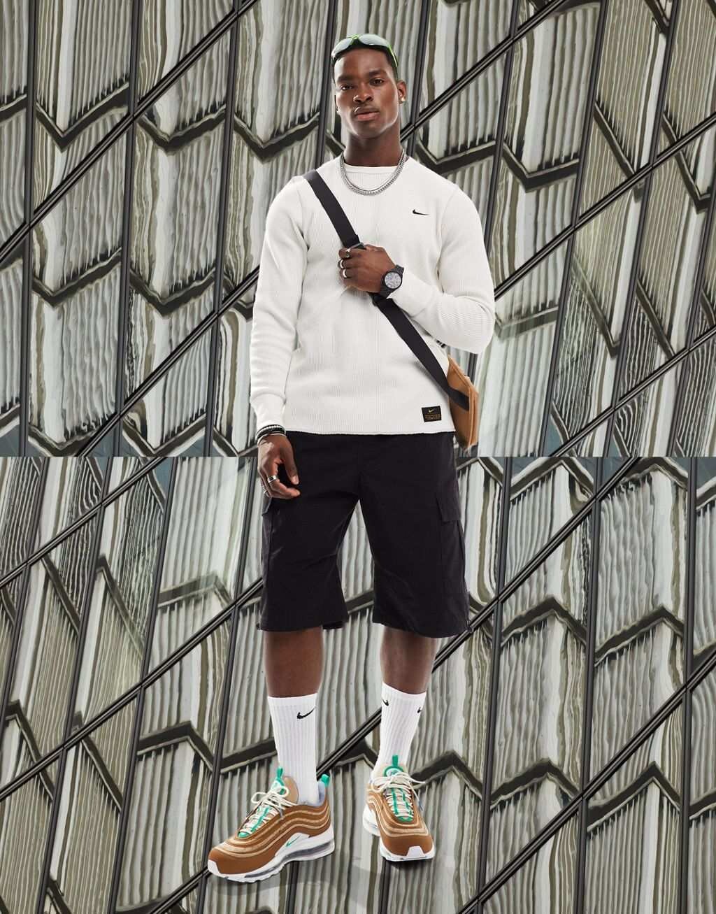 

Белая футболка с длинными рукавами вафельного цвета Nike Life