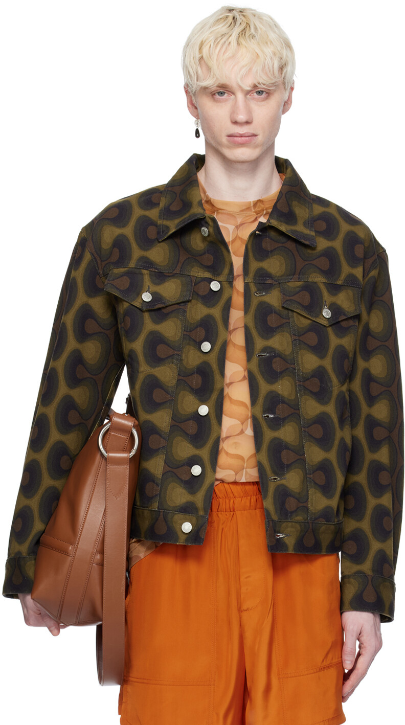 

Джинсовая куртка цвета хаки с графическим рисунком Dries Van Noten