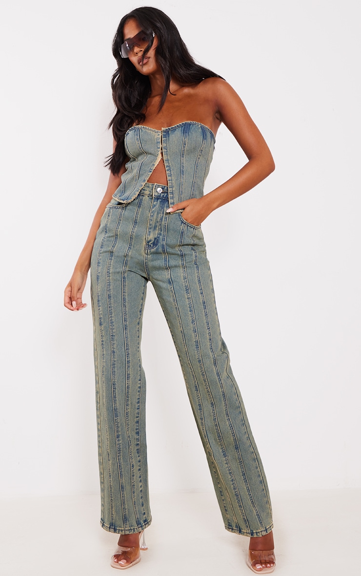 PrettyLittleThing Высокие джинсы цвета индиго в винтажном стиле со вставками со швами