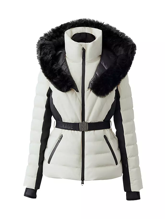 цена Лыжная куртка Elita с поясом и капюшоном из овчины Mackage, цвет ceramic