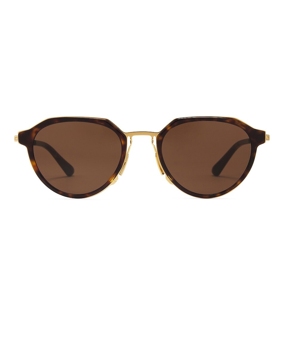 

Тонкие треугольные солнцезащитные очки Bottega Veneta, цвет Havana, Gold, & Brown