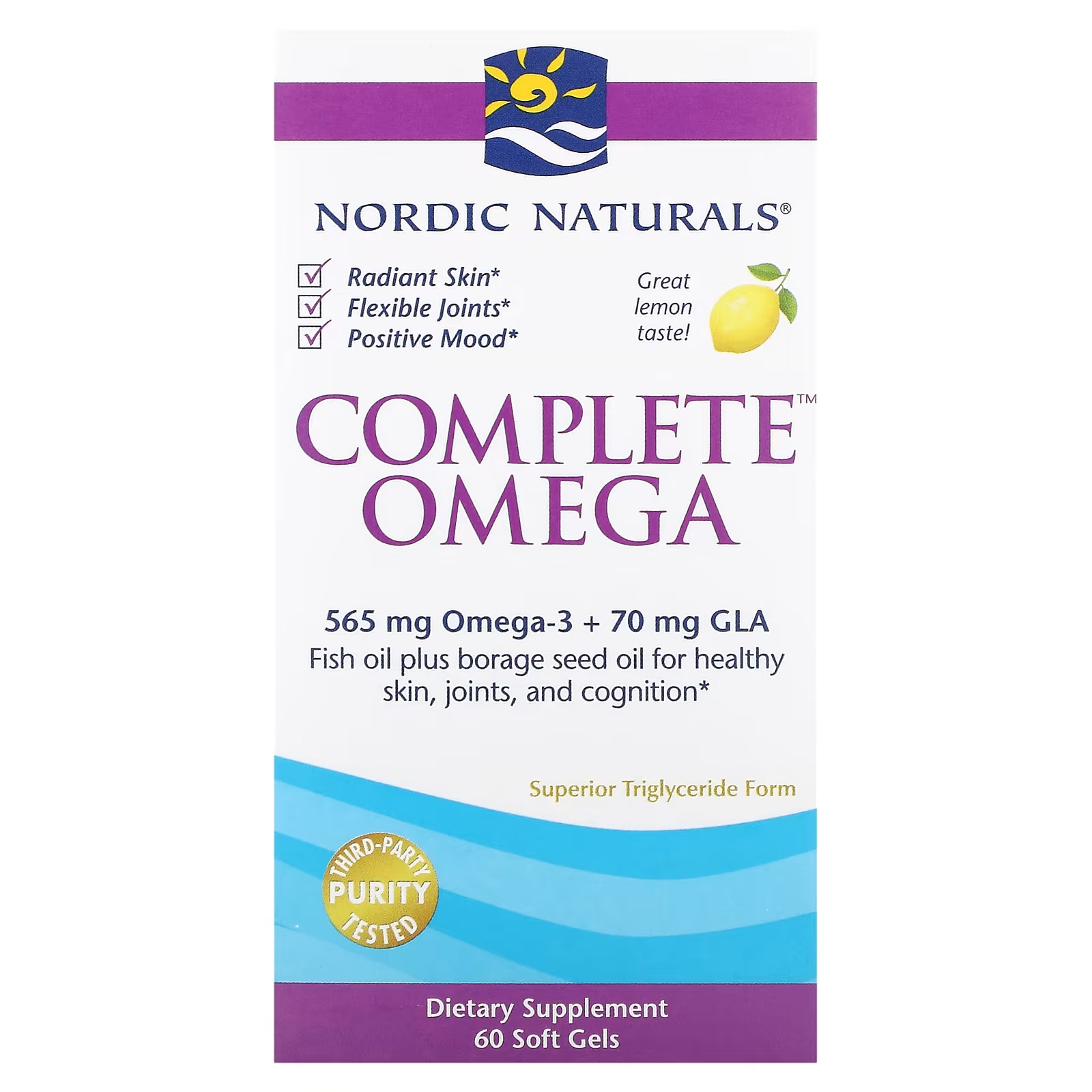 Пищевая добавка Nordic Naturals Complete Omega, лимон, 60 мягких желатиновых капсул seabuckwonders omega 7 complete смесь облепихового масла 500 мг 60 мягких желатиновых капсул