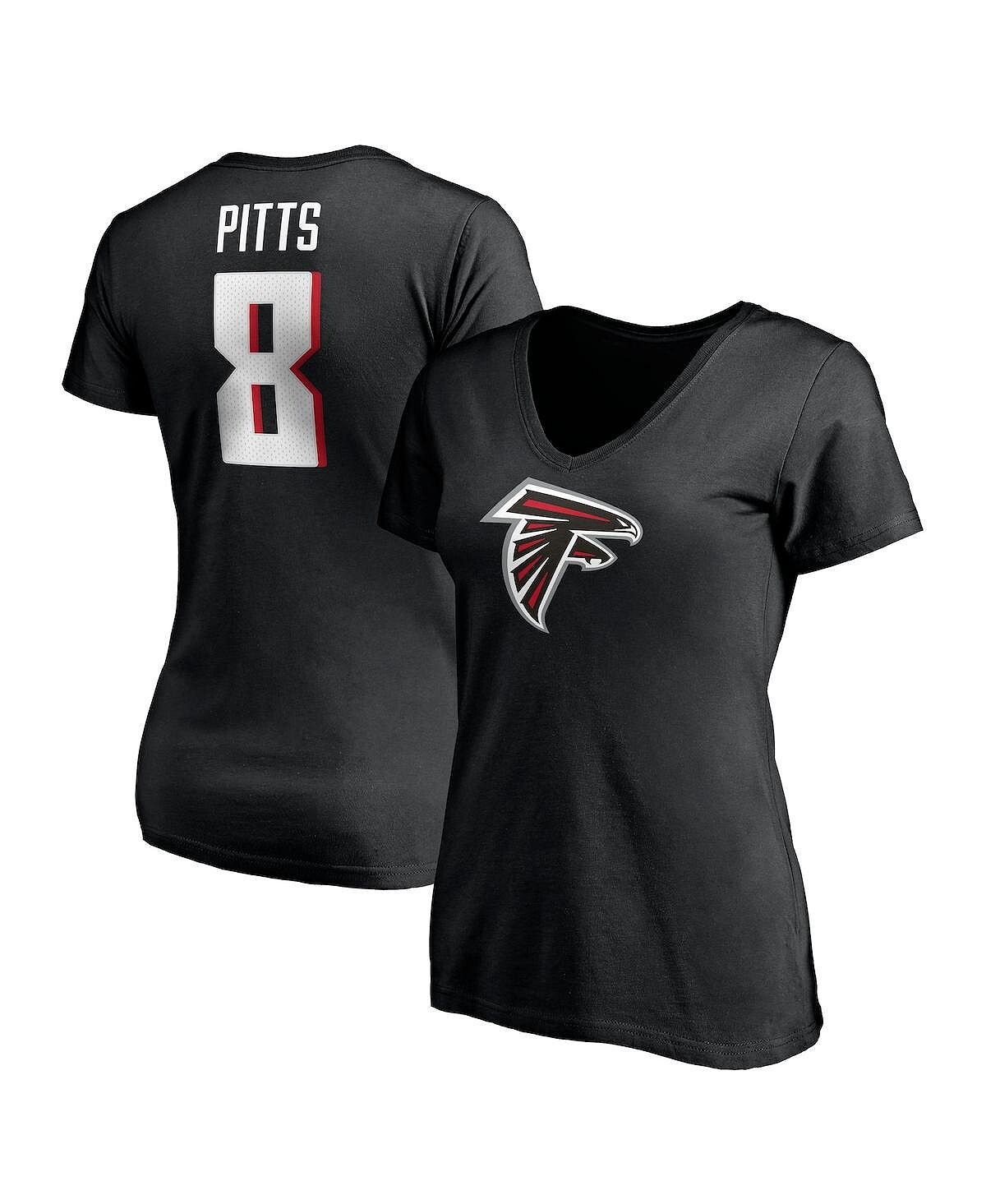 

Женская черная футболка с логотипом Kyle Pitts Atlanta Falcons, значок игрока, имя, номер, с v-образным вырезом Fanatics, черный