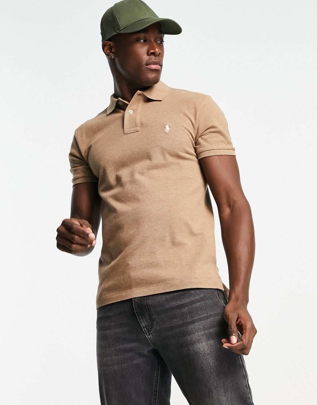 

Темно-коричневая футболка-поло узкого кроя из пике с логотипом Polo Ralph Lauren, Коричневый