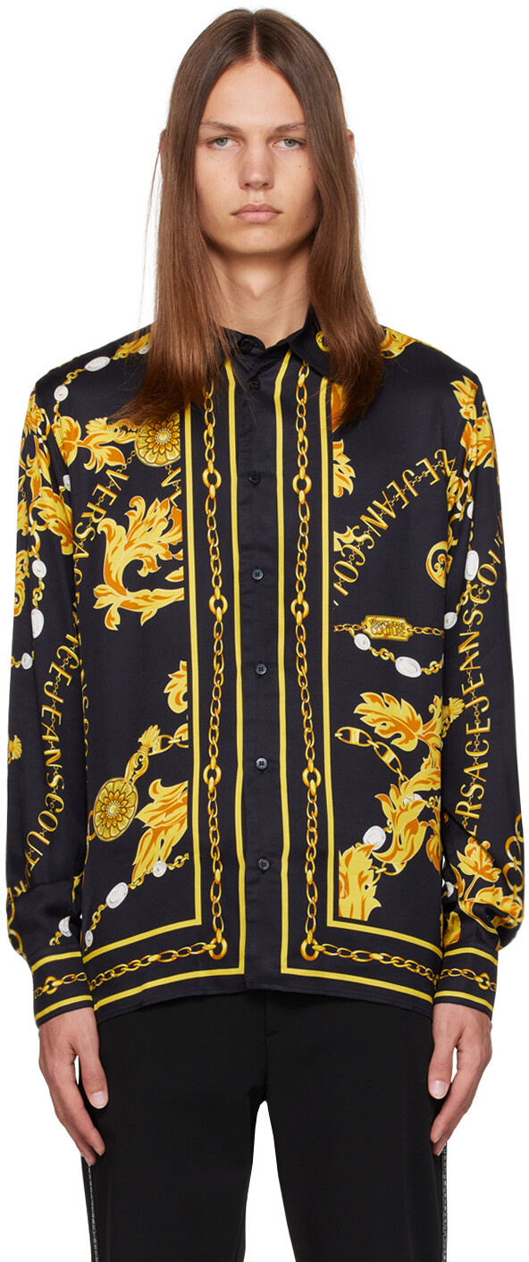 

Черно-желтая рубашка с цепочкой от кутюр Versace Jeans Couture