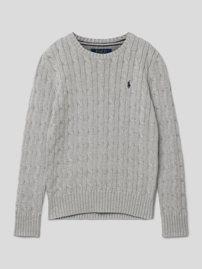

Вязаный свитер косным узором Polo Ralph Lauren, светло-серый