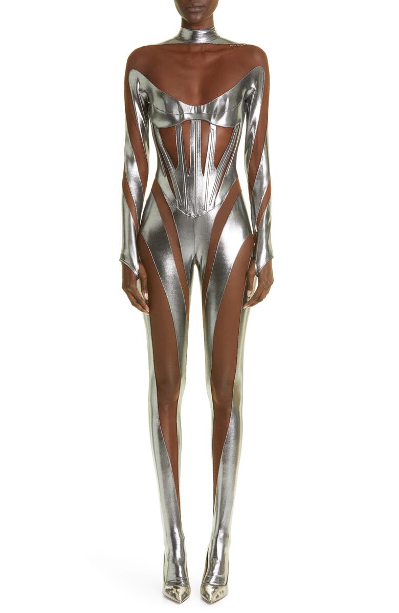 

Иллюзионный комбинезон с воротником-стойкой MUGLER