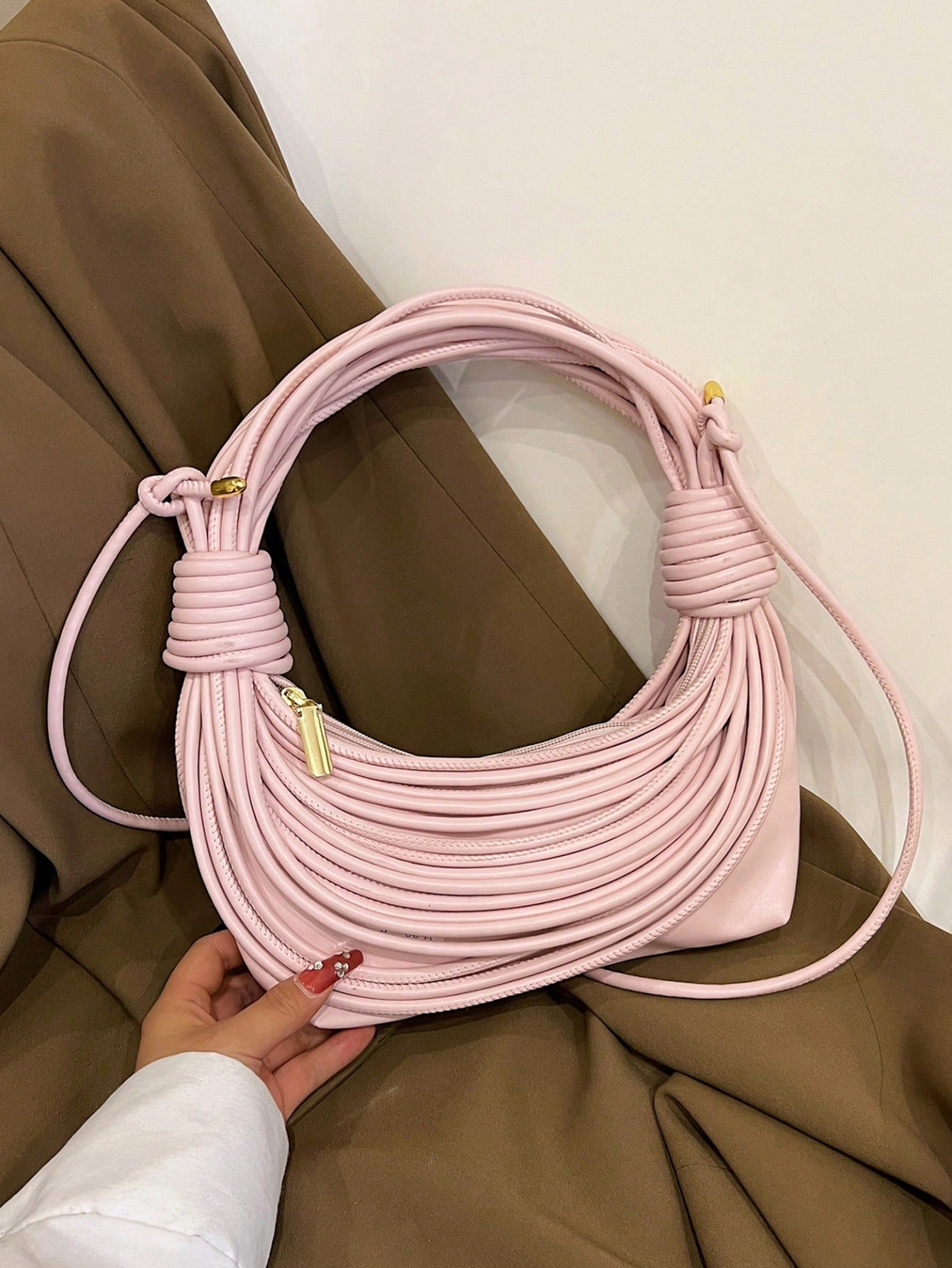Модная тканая сумка с узлом и текстурой, розовый