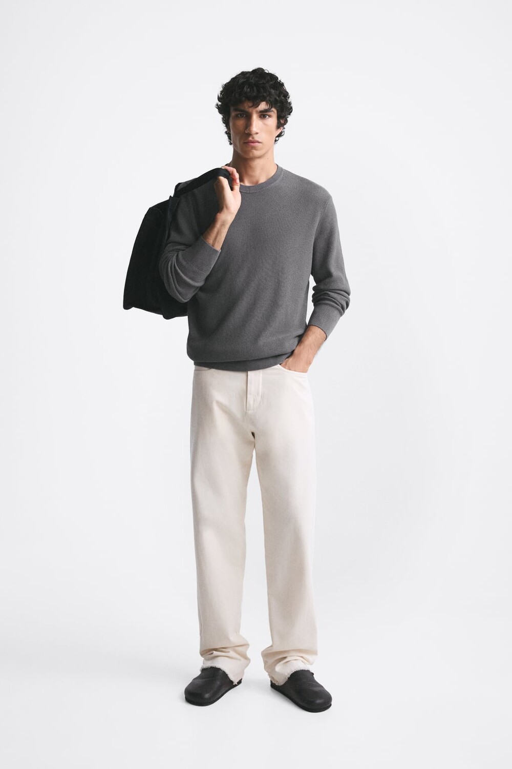 

Свитер из текстурированного хлопка ZARA, серый