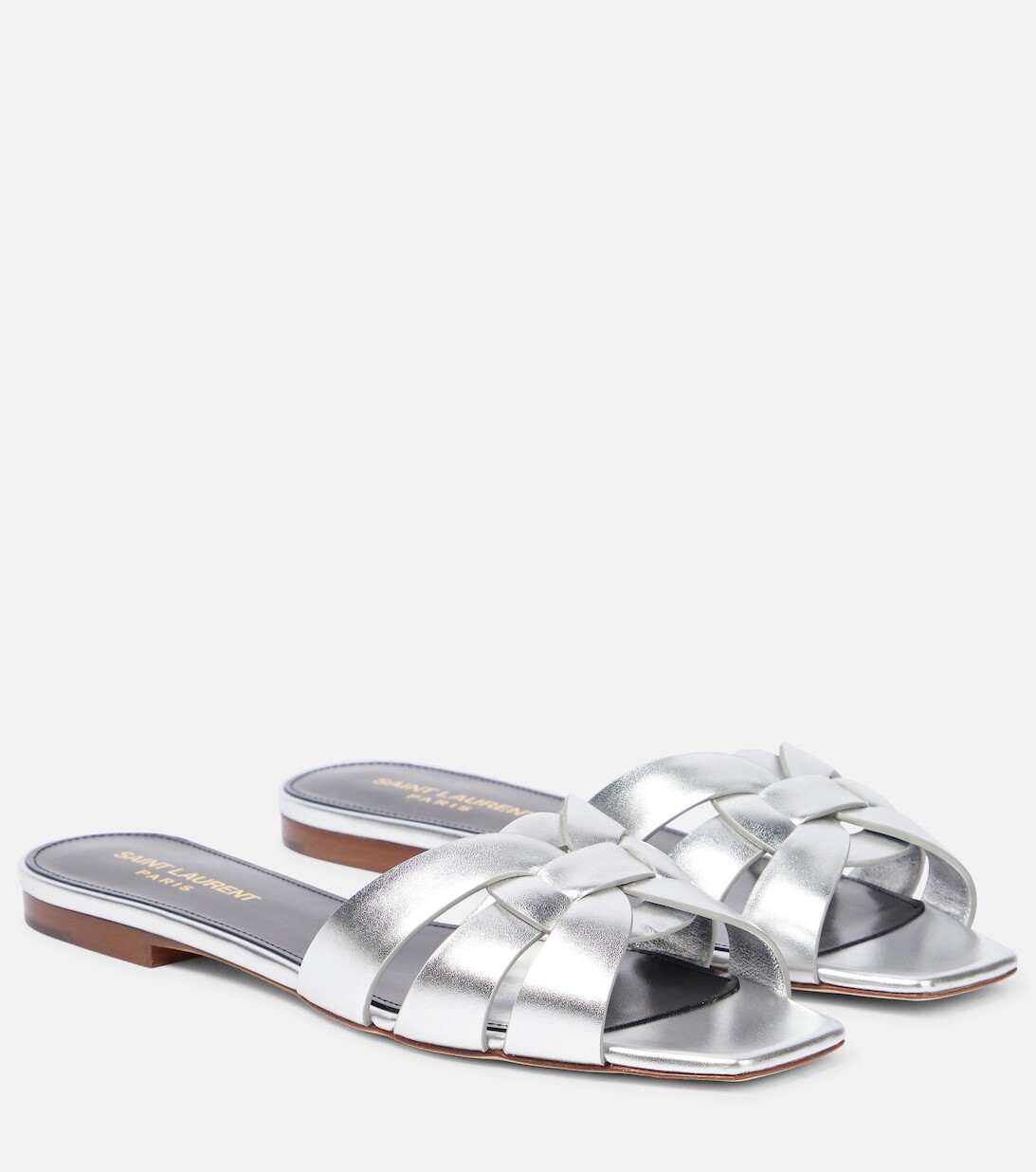 

Кожаные шлепанцы Tribute Nu Pieds 05 Saint Laurent, серебряный