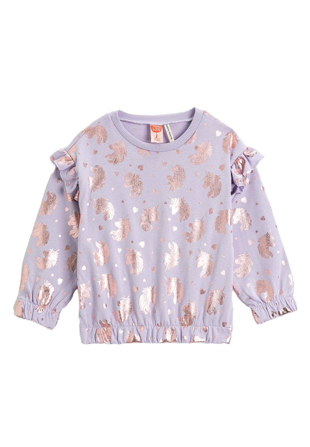 

Толстовка Gleamy Unicorn Printed Ruffled Detail Long Sleeve Elastic Cuffs And Waist Koton, цвет lilac