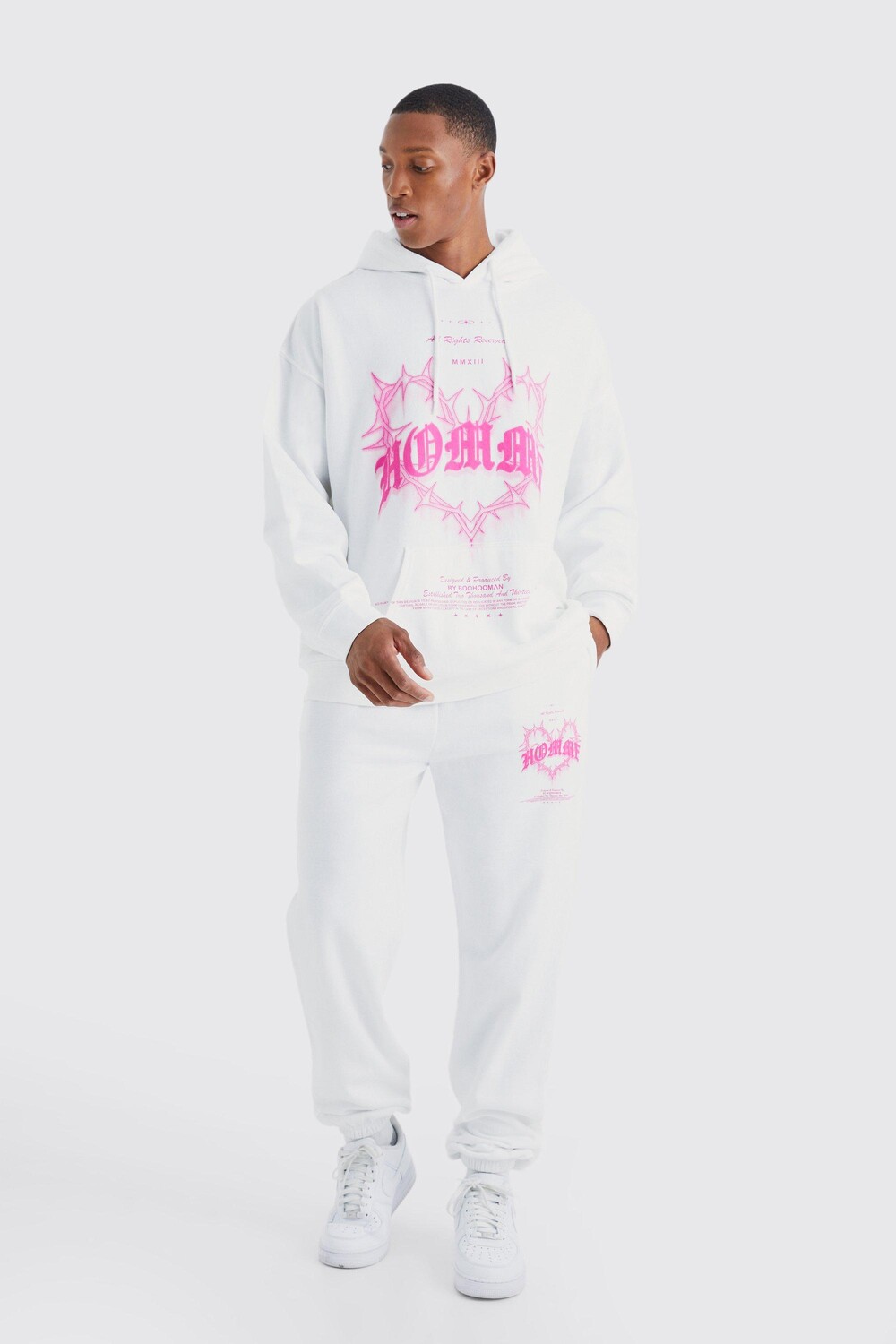

Спортивный костюм с капюшоном homme графический Boohoo, белый