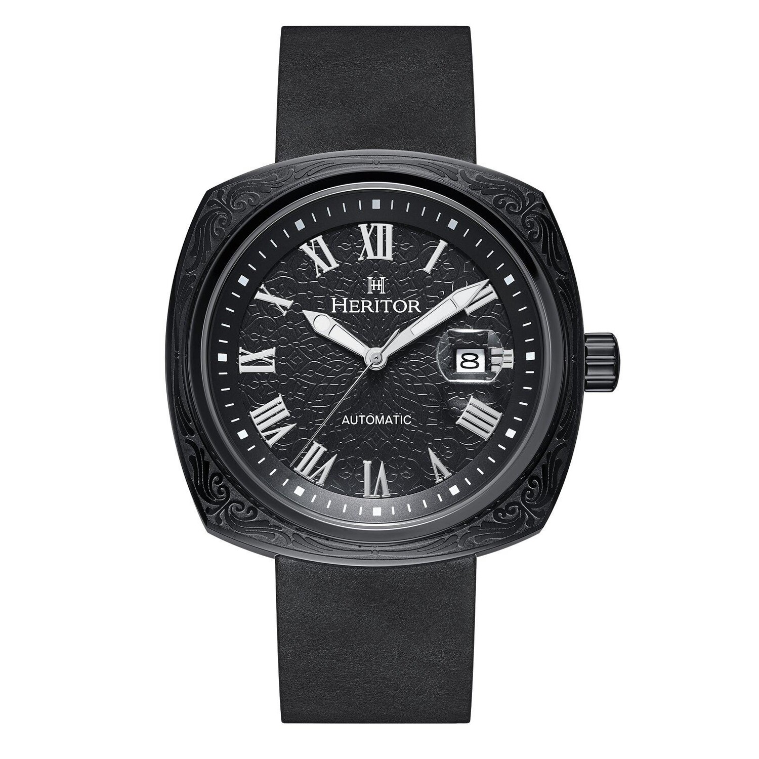 

Часы Davenport на кожаном ремешке с гравировкой и датой Heritor Automatic, черный