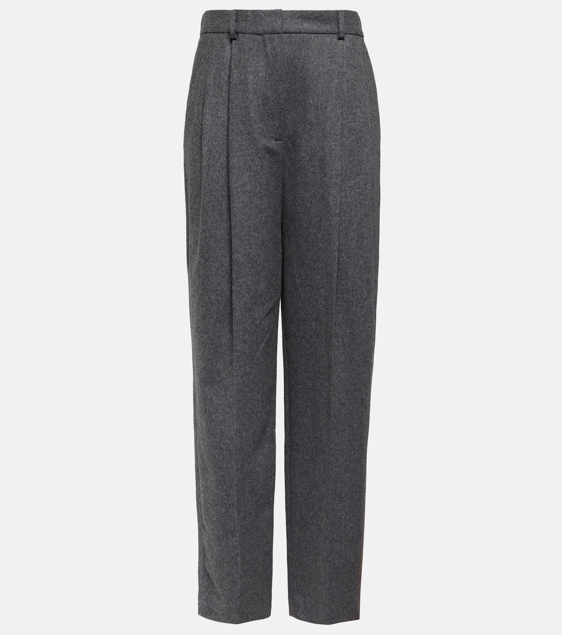 цена Прямые брюки со складками из смесовой шерсти Toteme, серый