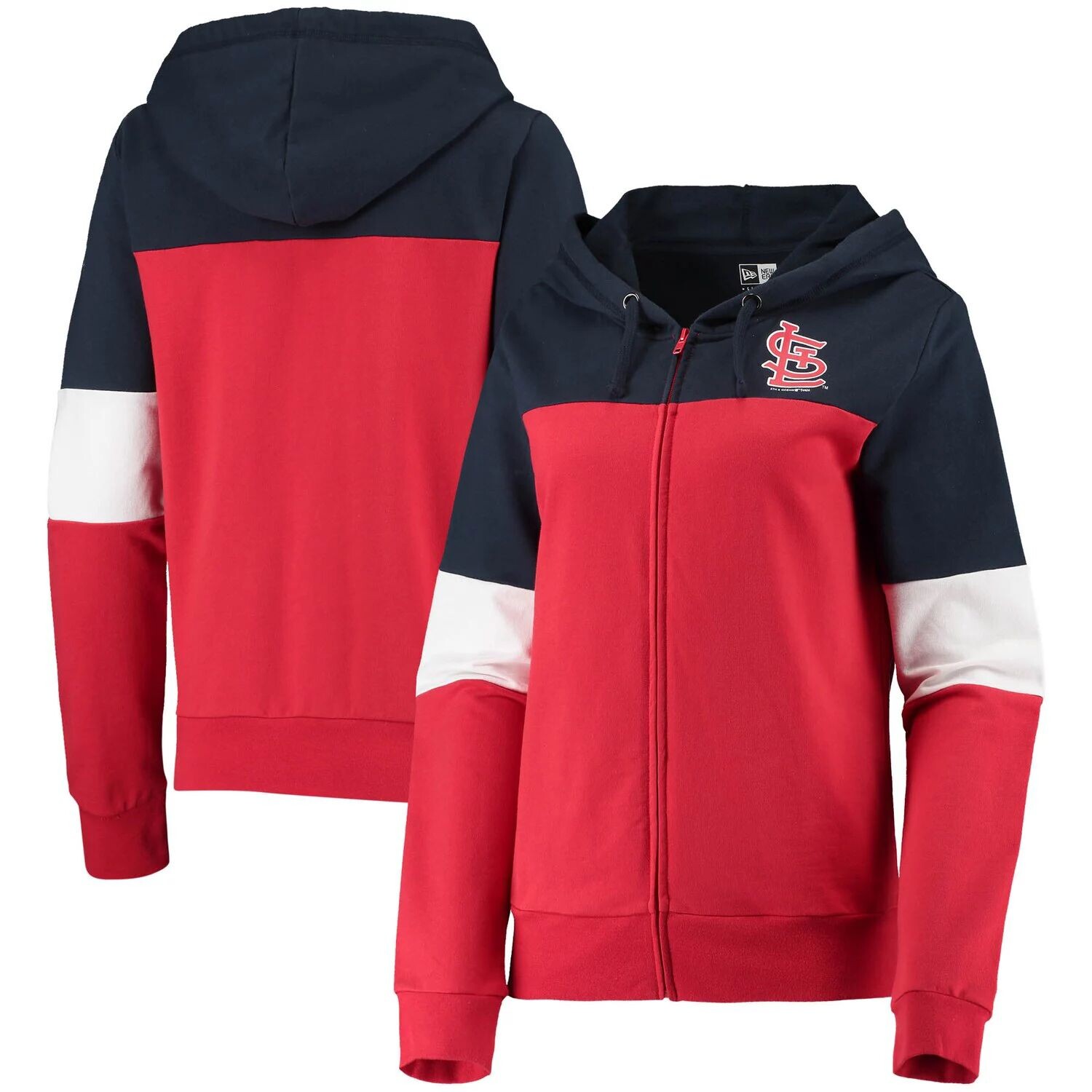 

Женская красная толстовка New Era St. Louis Cardinals с цветными блоками и молнией во всю длину из френч-терри New Era, Красный