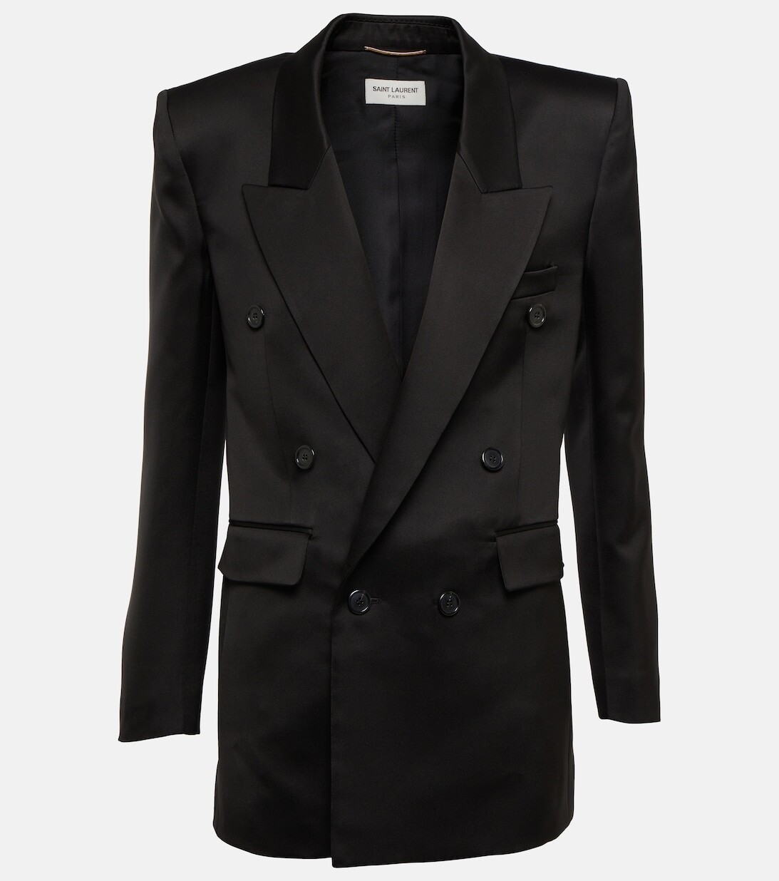 

Двубортный блейзер из шелкового смокинга SAINT LAURENT, черный