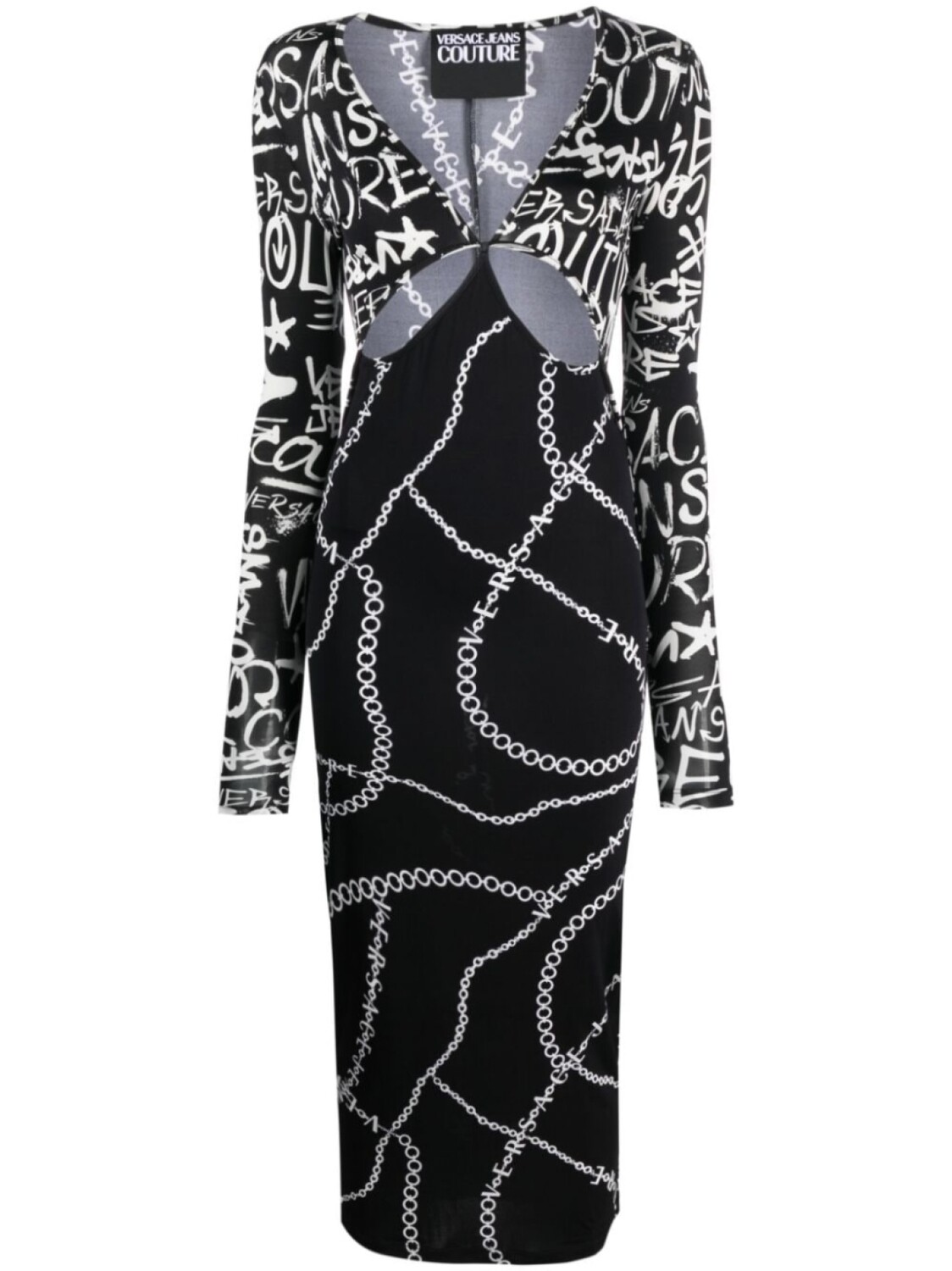 

Платье миди с вырезами и логотипом Versace Jeans Couture, черный
