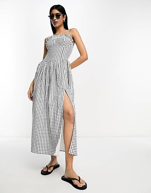 

Сарафан миди с заниженной талией и чашечками ASOS DESIGN в волнистую серую клетку