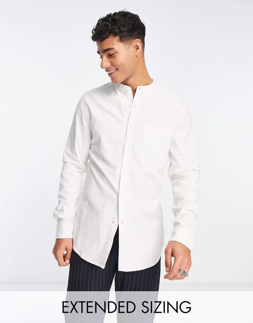 

Белая оксфордская рубашка узкого кроя с дедушкиным воротником ASOS DESIGN