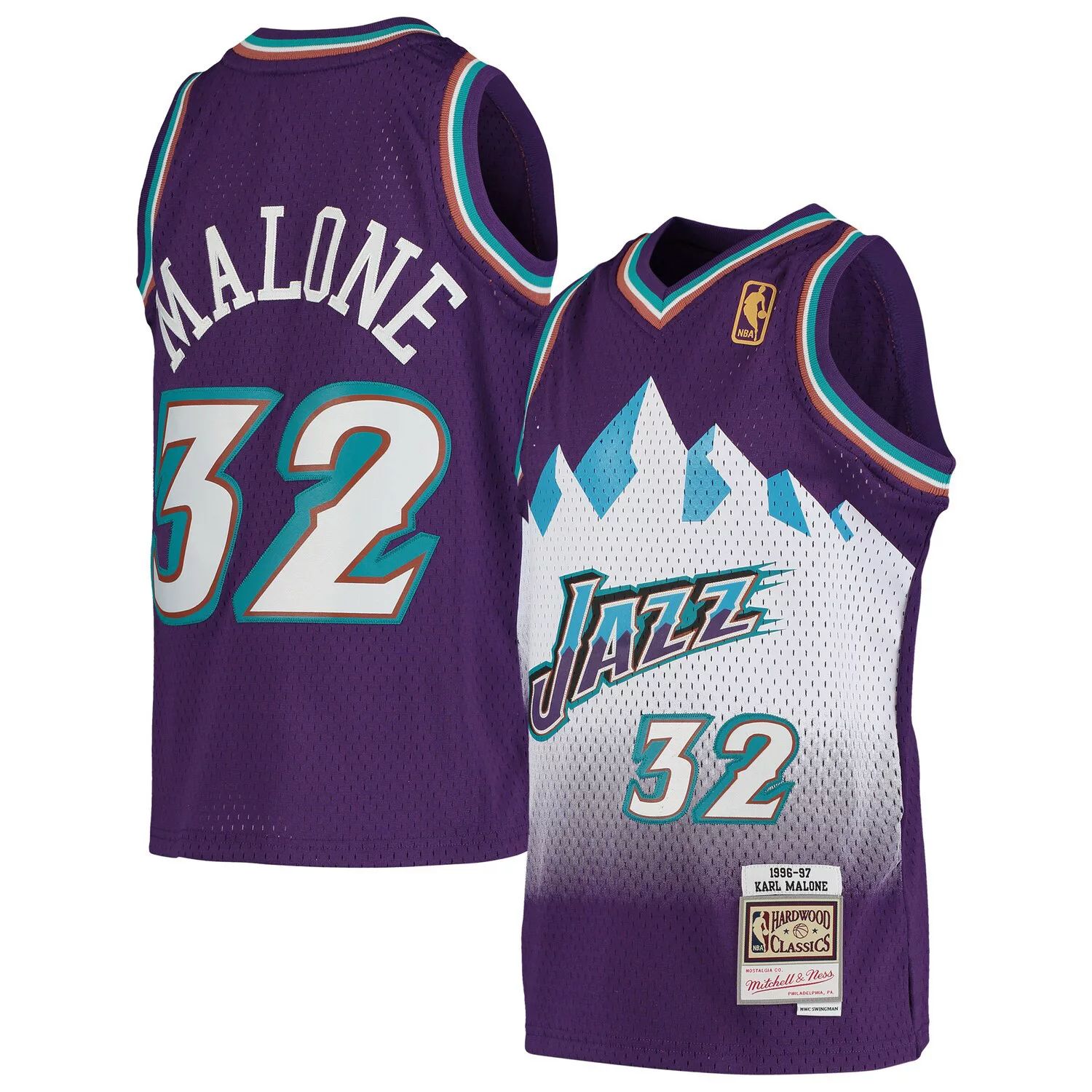 

Молодежная майка Mitchell & Ness Karl Malone Purple Utah Jazz 1991-92 Hardwood Classics Swingman Throwback Джерси Unbranded