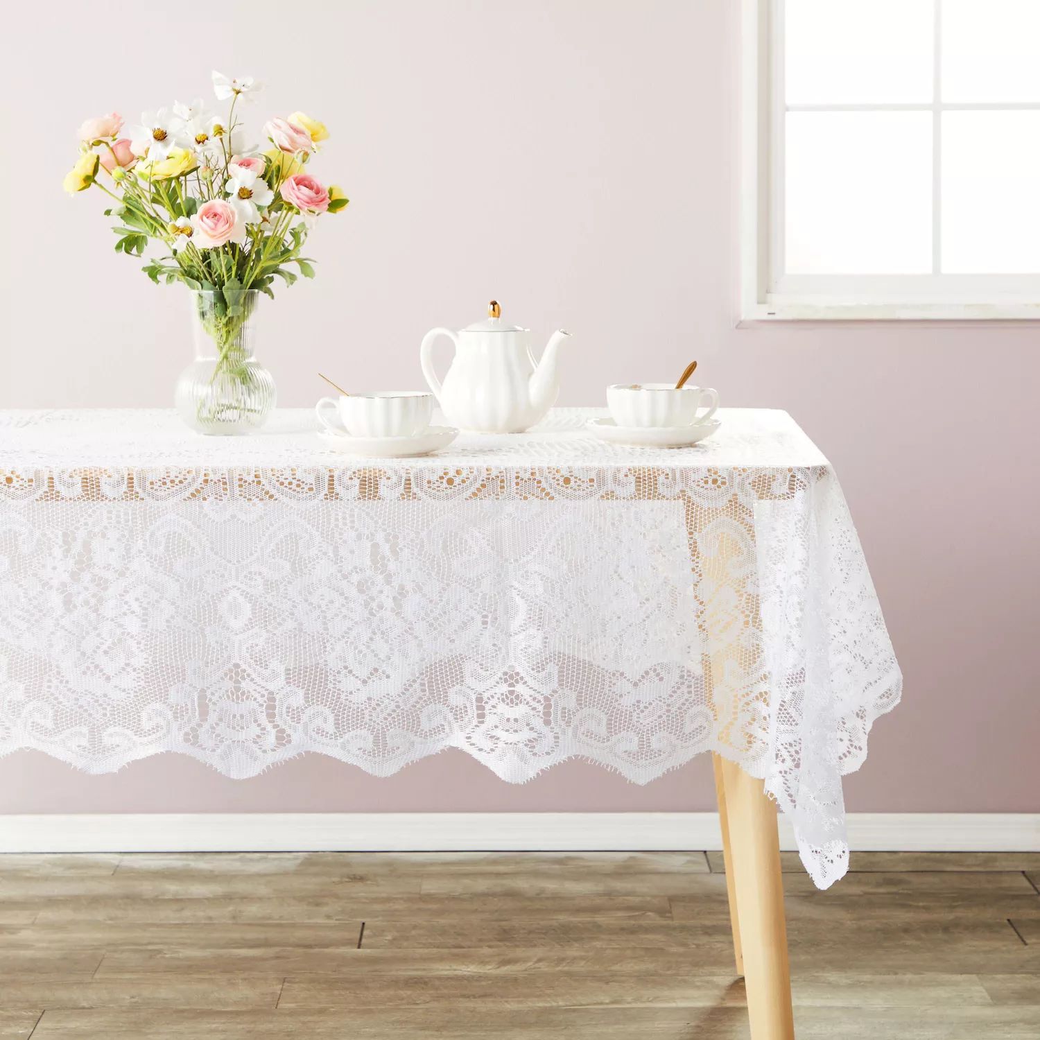 Белая кружевная скатерть для прямоугольных столов, винтажный стиль для официального ужина, званых обедов, свадеб, детского душа (60 x 97 дюймов)