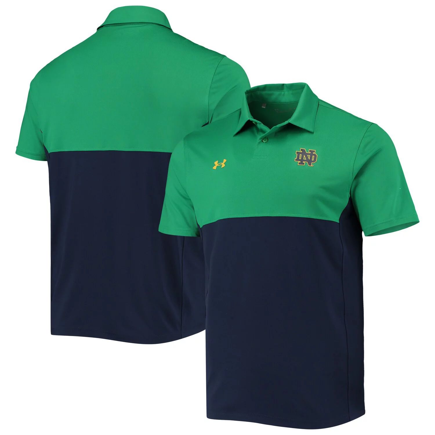 

Мужская футболка Under Armour зеленая/темно-синяя Notre Dame Fighting Irish 2022 Blocked Coaches Performance Polo