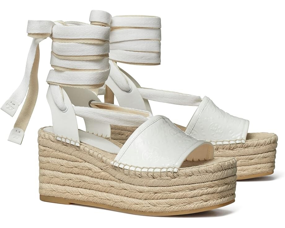 

Туфли Tory Burch T Monogram Espadrille Wedge 85 mm, цвет Gardenia