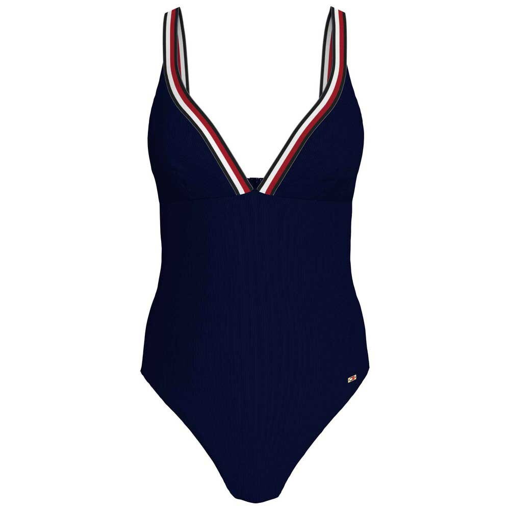 цена Купальник Tommy Hilfiger Triangle One Piece Rp, синий