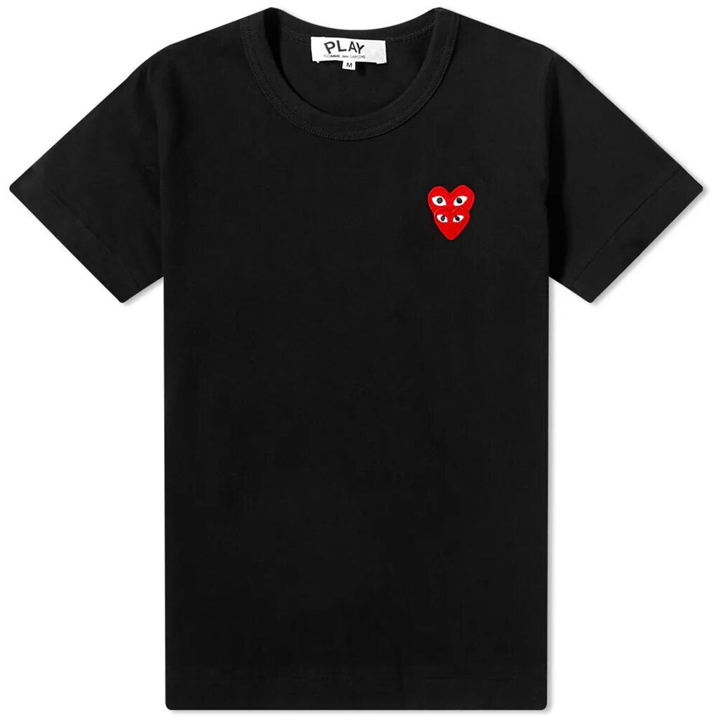 

Черная футболка с двойными сердечками Comme Des Garcon, черный