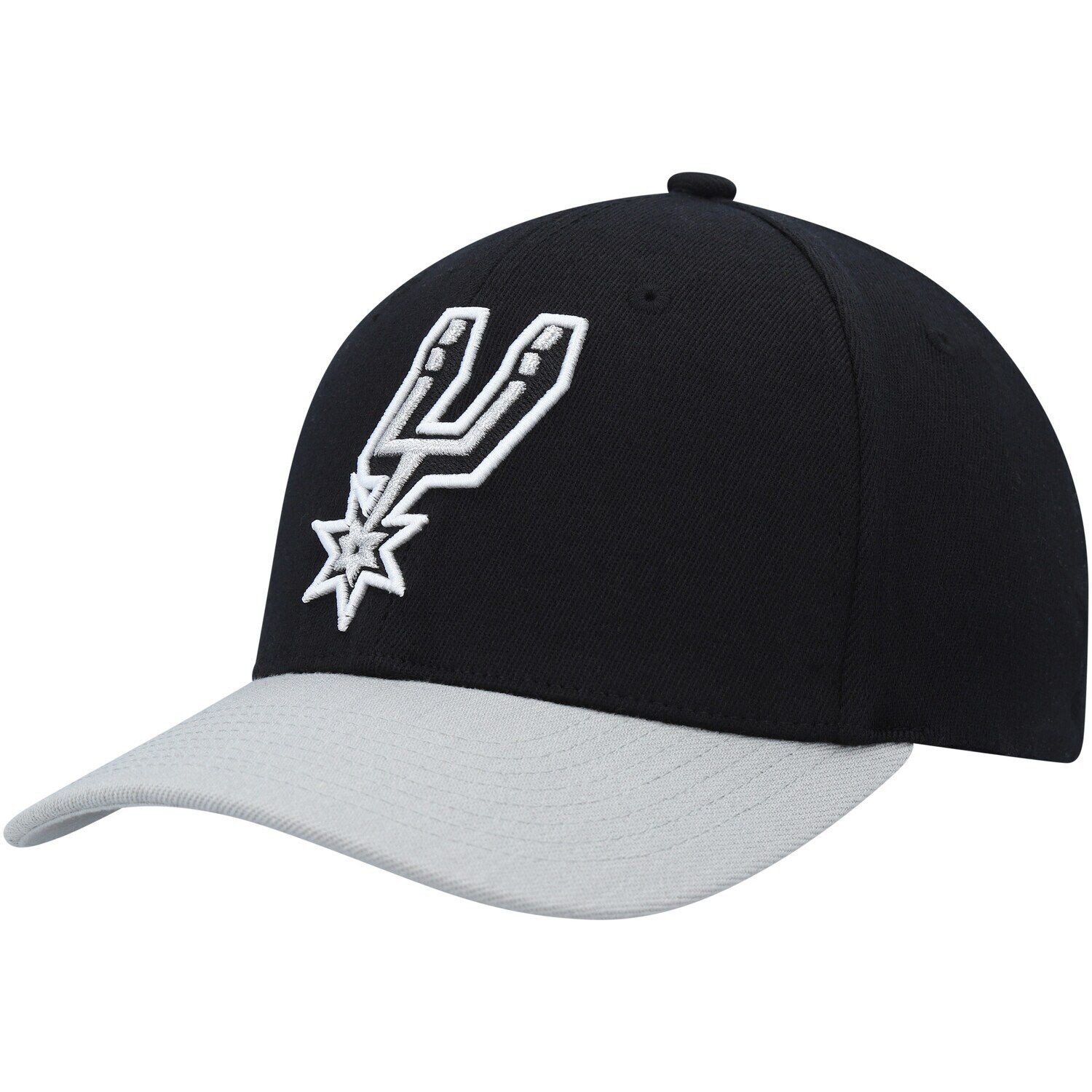 

Мужская двухцветная эластичная бейсболка Mitchell & Ness черно-серого цвета San Antonio Spurs MVP Team 2.0