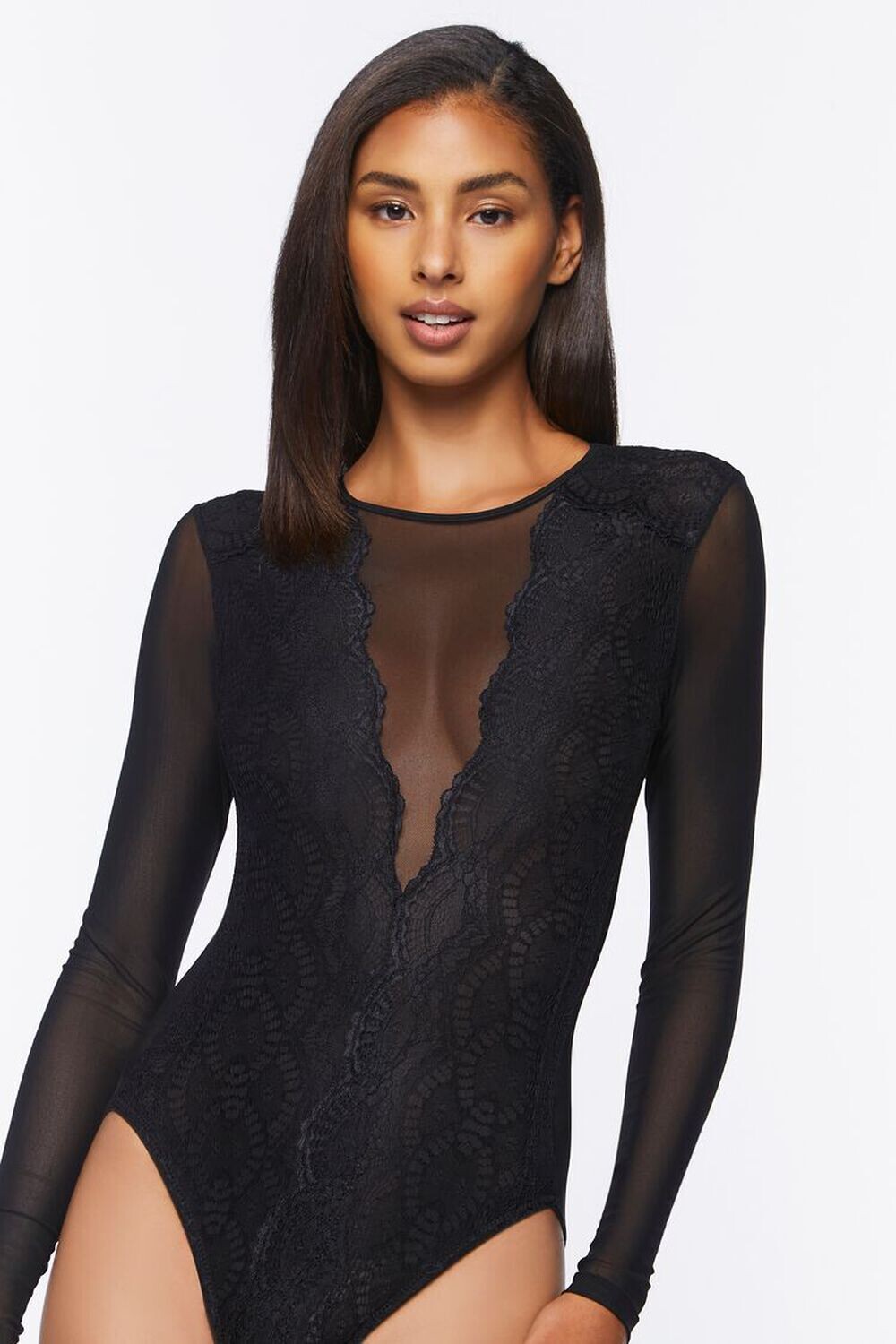 

Боди из прозрачного сетчатого кружевного нижнего белья Forever 21, черный