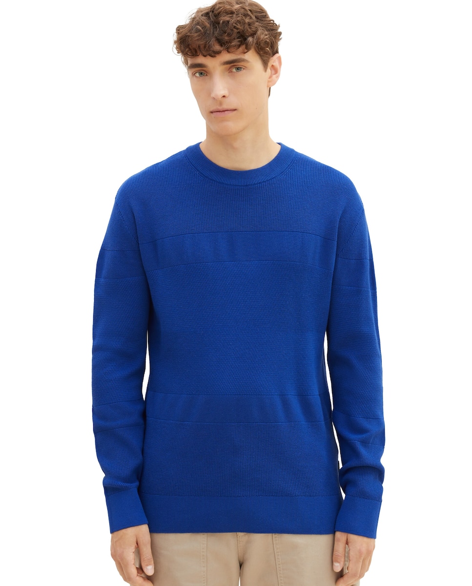 Мужской свитер цвета индиго с круглым вырезом Tom Tailor, синий мужской бежевый свитер с круглым вырезом tom tailor бежевый